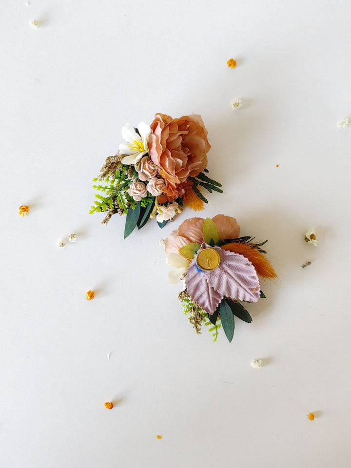 Terracotta Flower Stud Earrings: Autumn Wedding Jewelry – handmade floral hair accessory by magaela