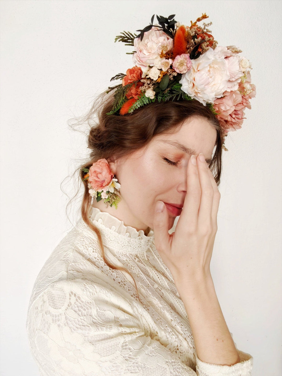 Terracotta Flower Stud Earrings: Autumn Wedding Jewelry – handmade floral hair accessory by magaela