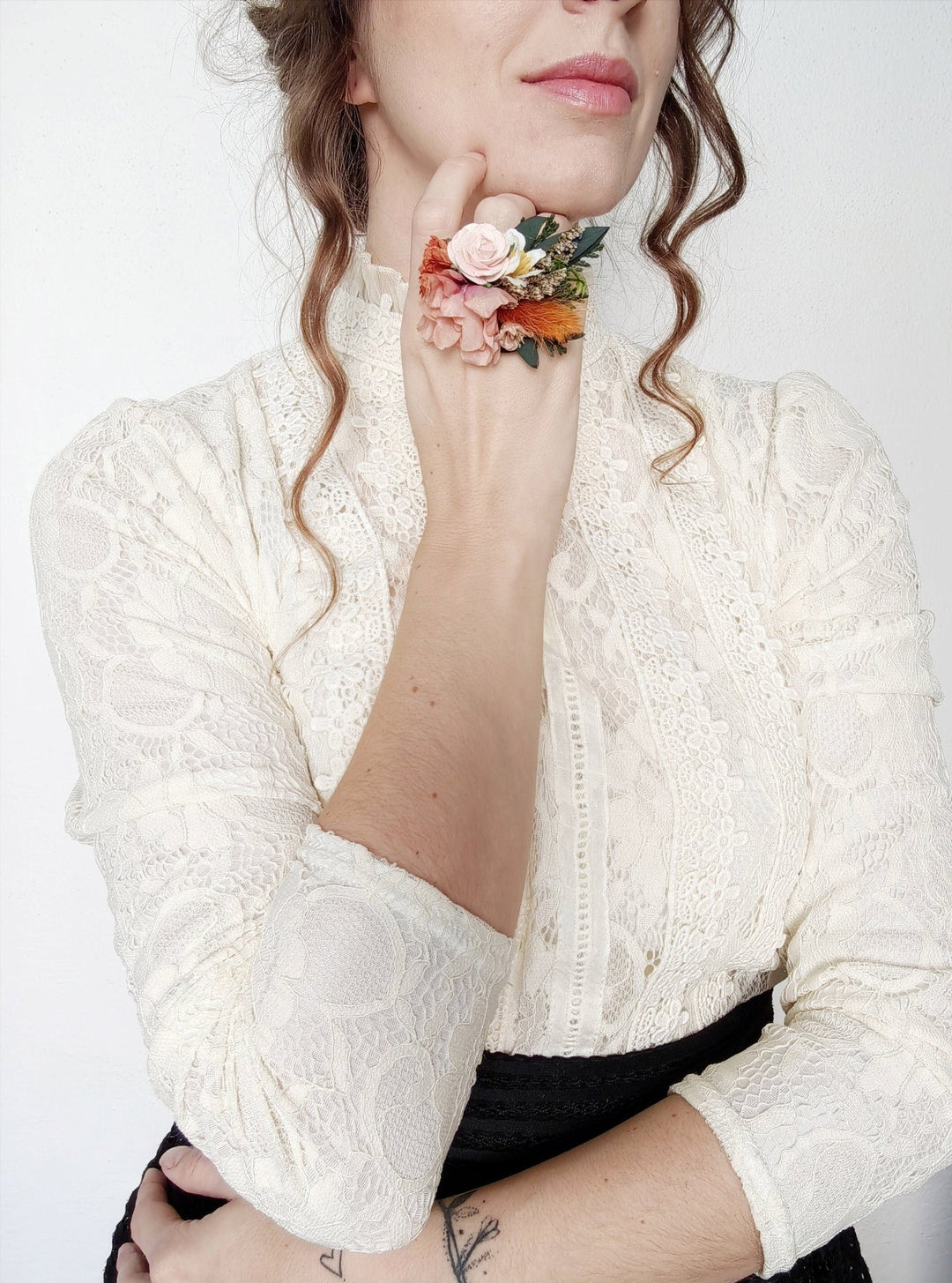 Terracotta Flower Ring: Boho Floral Jewelry, Adjustable Band – handmade floral hair accessory by magaela