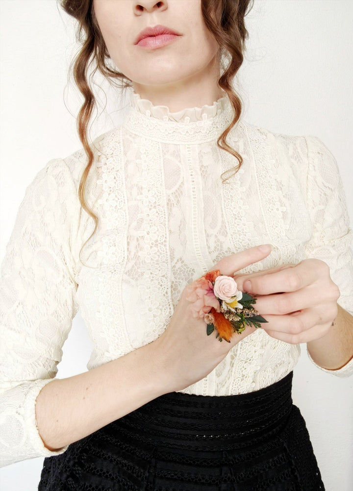 Terracotta Flower Ring: Boho Floral Jewelry, Adjustable Band – handmade floral hair accessory by magaela