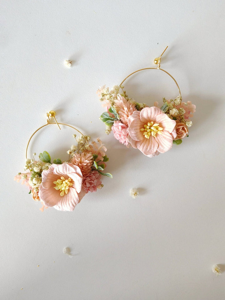 Peach Fuzz Flower Earrings: Circle Wedding Jewelry – handmade floral hair accessory by magaela
