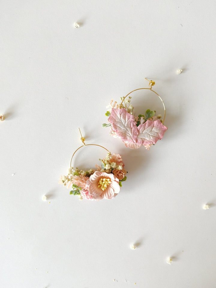 Peach Fuzz Flower Earrings: Circle Wedding Jewelry – handmade floral hair accessory by magaela