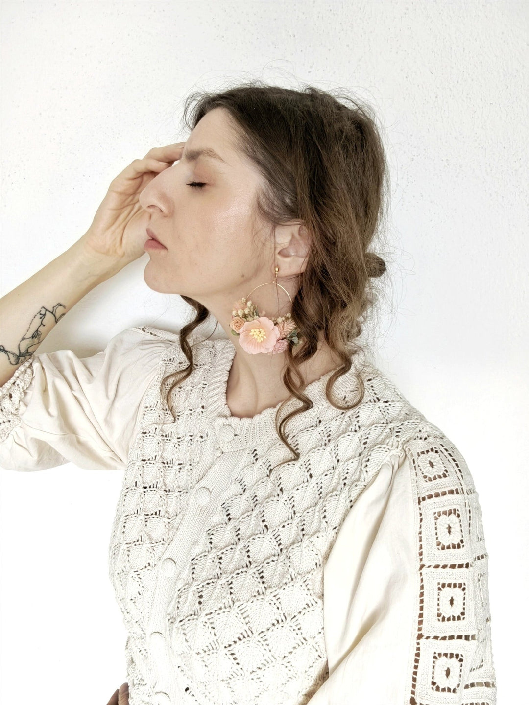 Peach Fuzz Flower Earrings: Circle Wedding Jewelry – handmade floral hair accessory by magaela