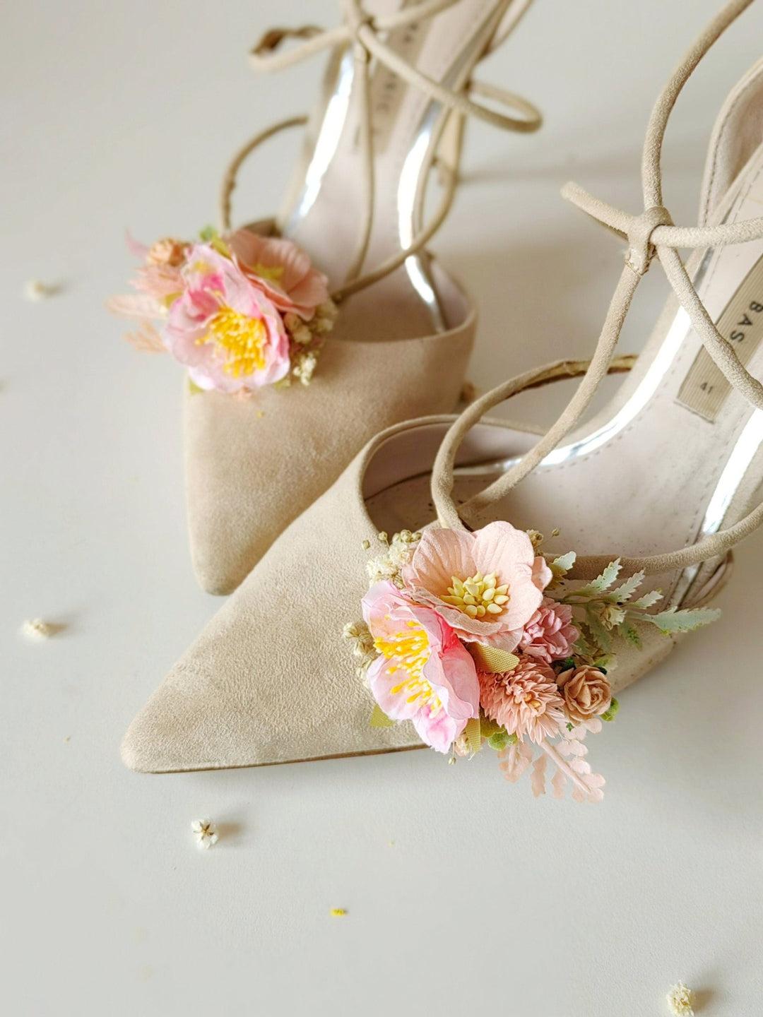 Peach & Pink Flower Shoe Clips: Romantic Bridal Accessory – handmade floral hair accessory by magaela