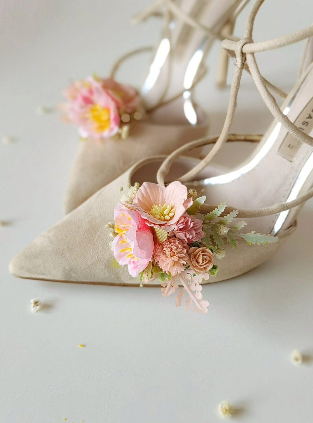 Peach & Pink Flower Shoe Clips: Romantic Bridal Accessory – handmade floral hair accessory by magaela