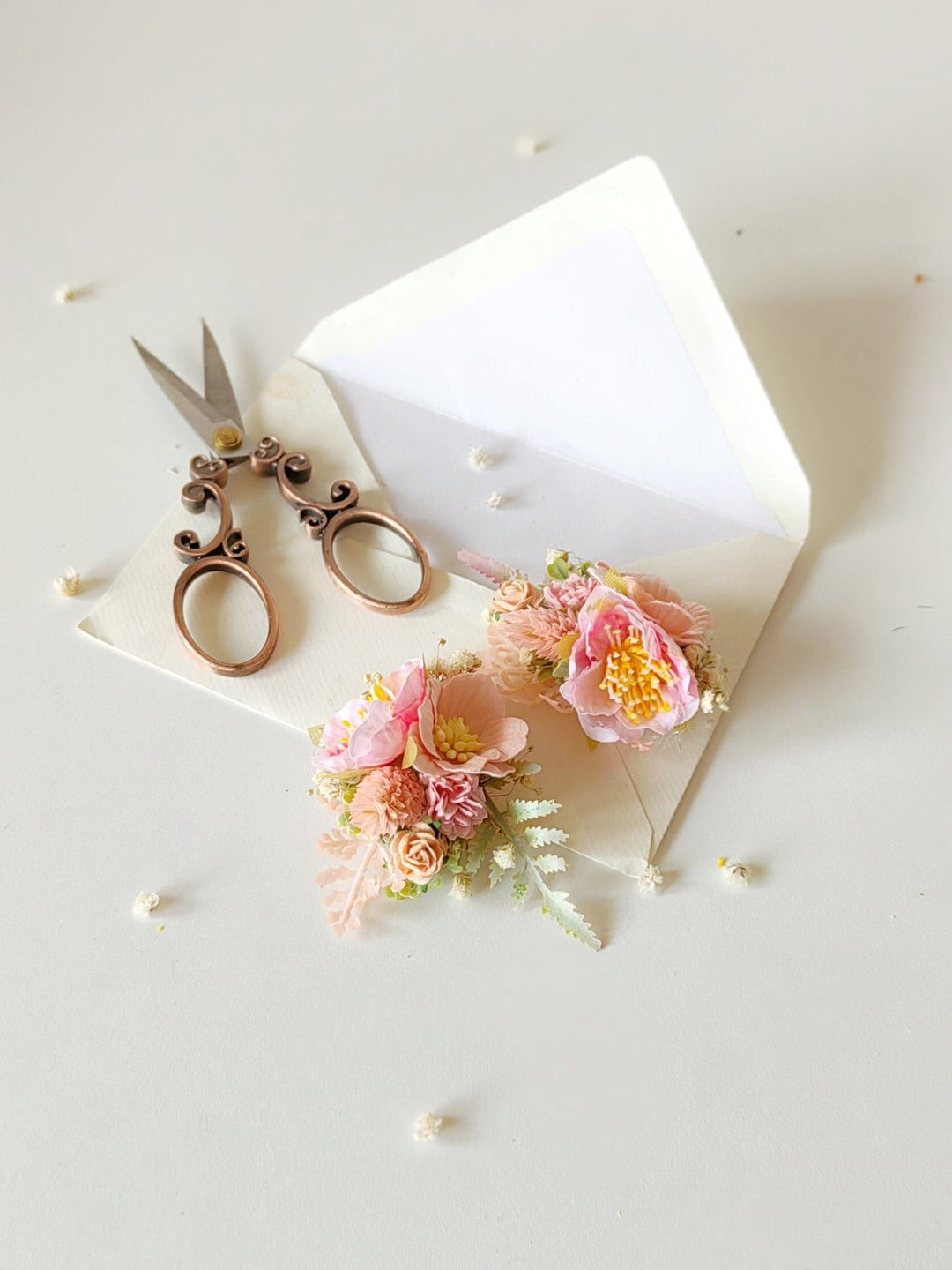 Peach & Pink Flower Shoe Clips: Romantic Bridal Accessory – handmade floral hair accessory by magaela