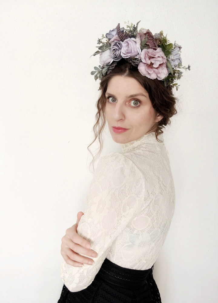 Violet Flower Headband: Frida Inspired Purple Floral Crown – handmade floral hair accessory by magaela