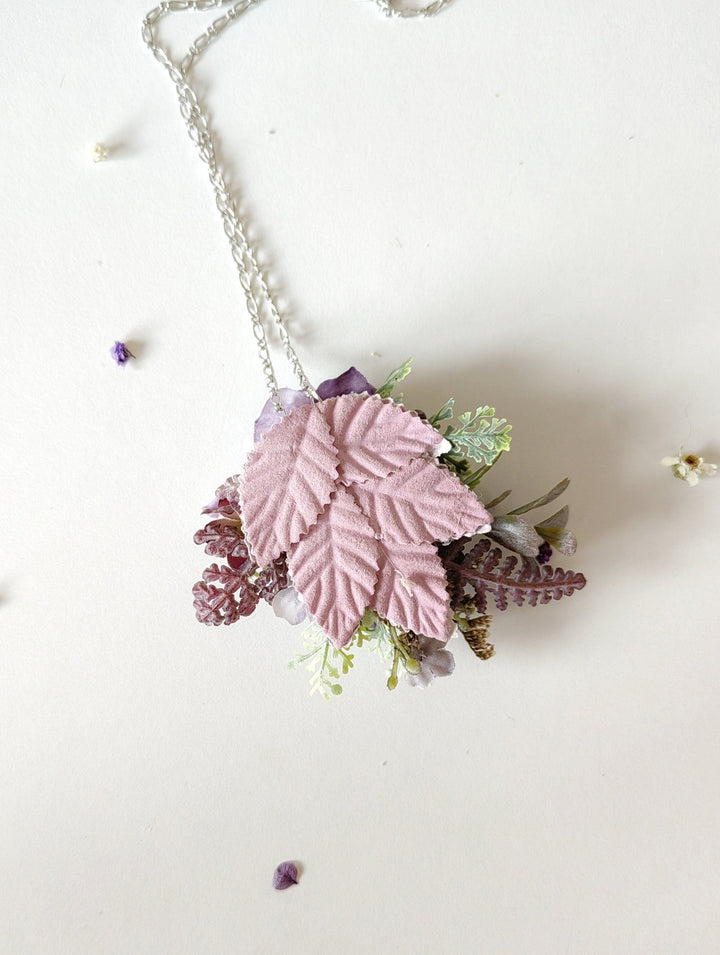 Purple Flower Necklace: Long Violet Pendant, Bridal Jewelry – handmade floral hair accessory by magaela
