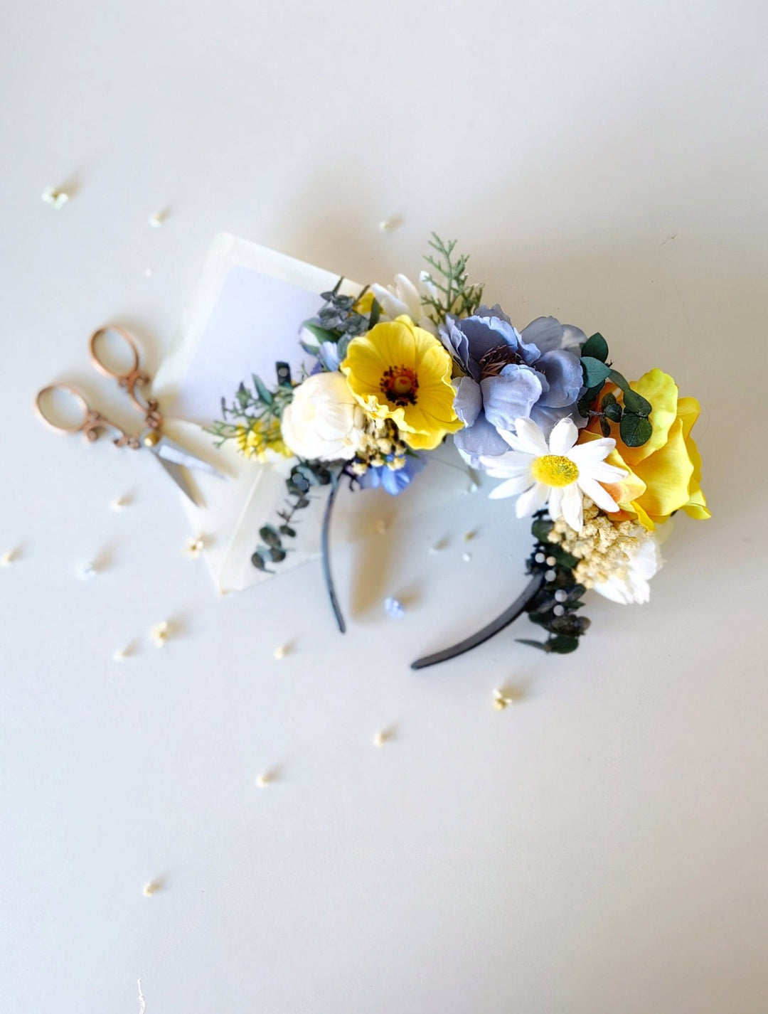 Frida Flower Crown Headband: Daisy Anemone, Reversible Summer Meadow – handmade floral hair accessory by magaela