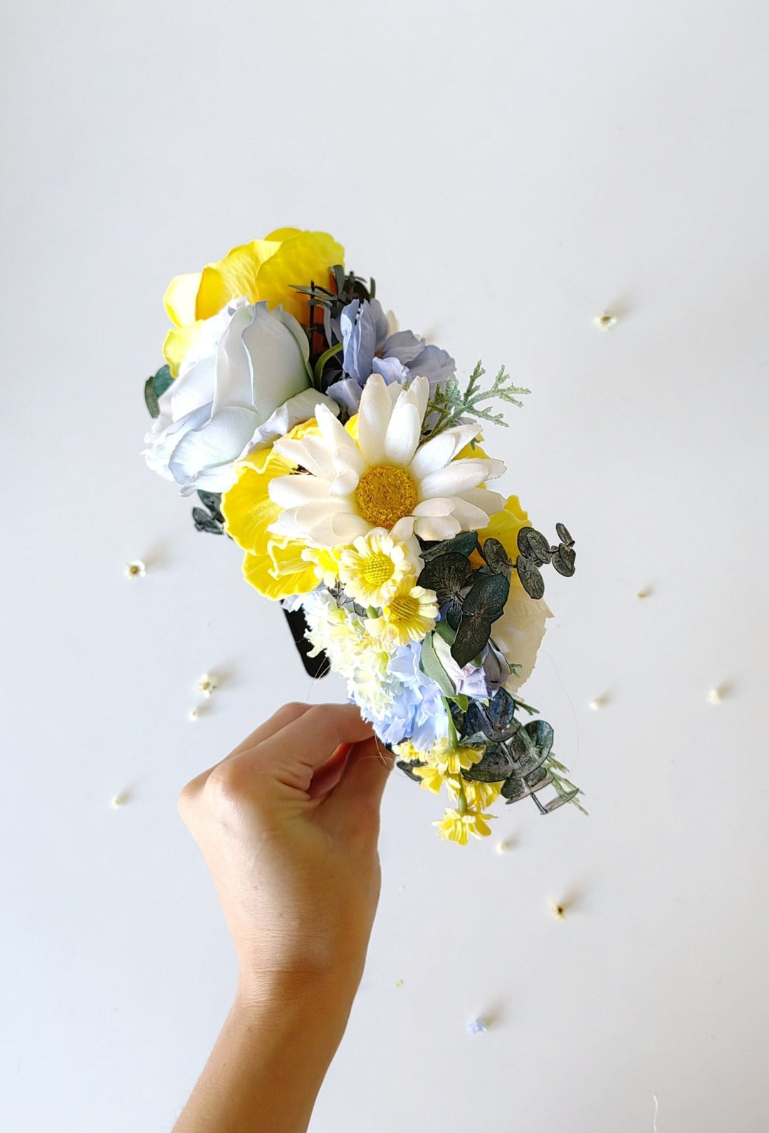 Frida Flower Crown Headband: Daisy Anemone, Reversible Summer Meadow – handmade floral hair accessory by magaela