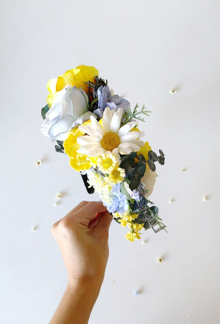 Frida Flower Crown Headband: Daisy Anemone, Reversible Summer Meadow – handmade floral hair accessory by magaela