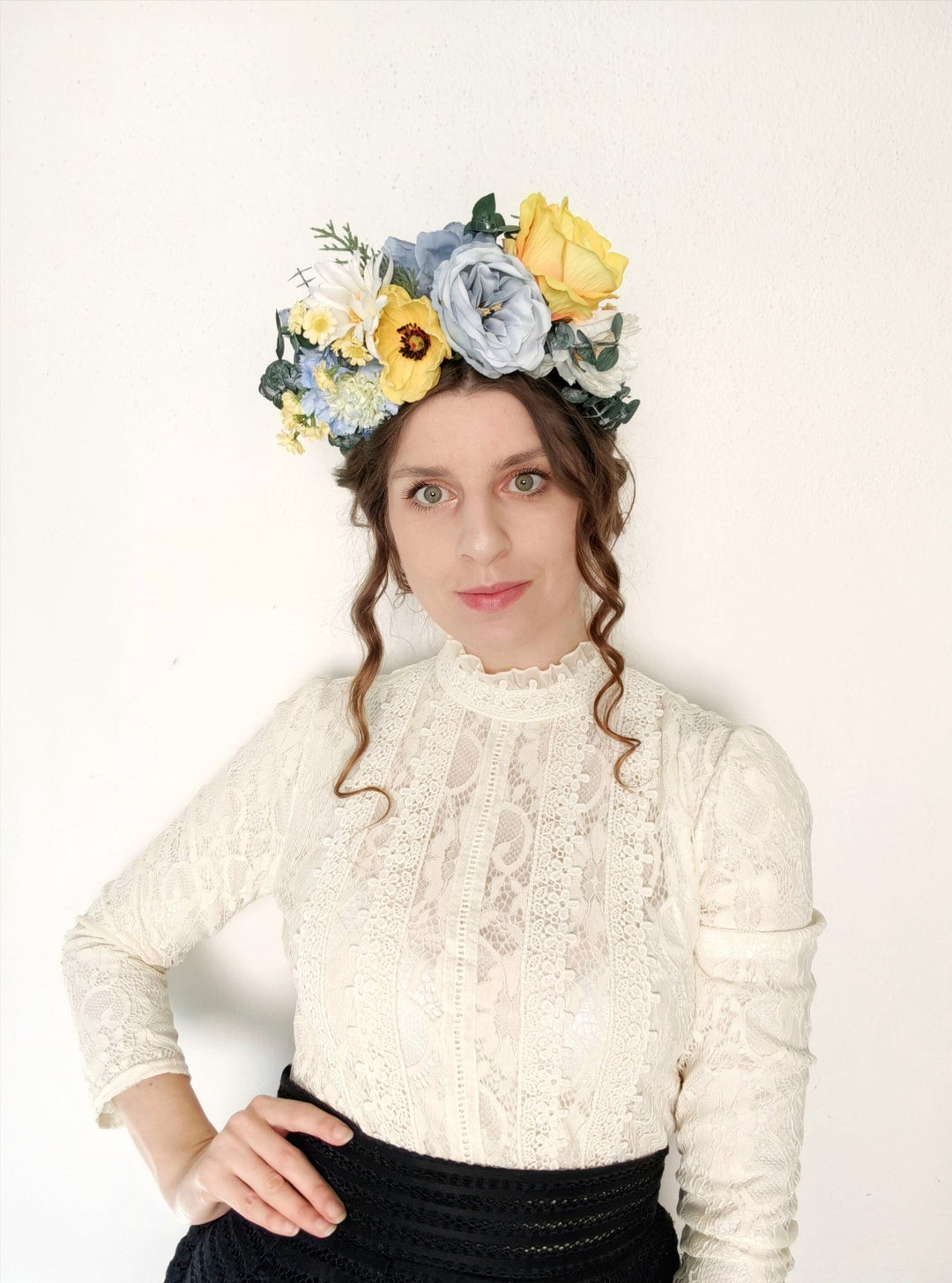 Frida Flower Crown Headband: Daisy Anemone, Reversible Summer Meadow – handmade floral hair accessory by magaela