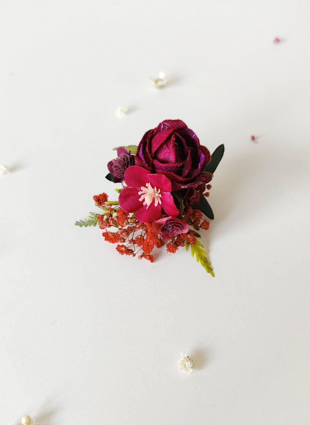 Burgundy Flower Ring: Boho Floral Jewelry, Frida Style Ring – handmade floral hair accessory by magaela