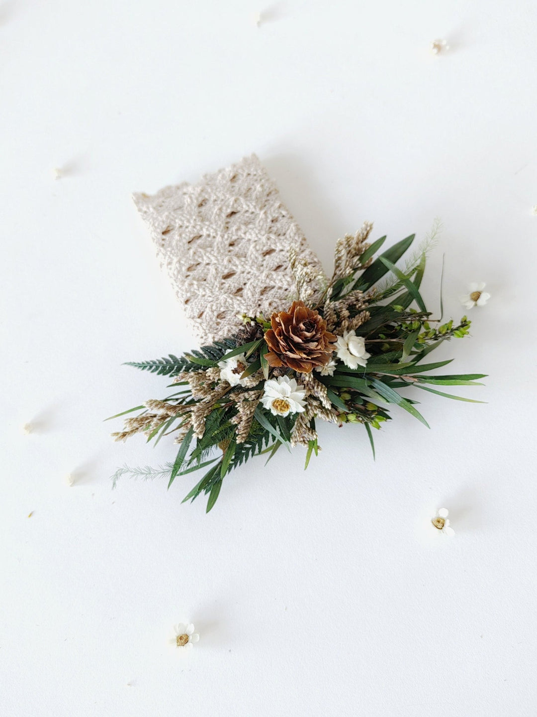 Woodland Groom Pocket Boutonniere: Natural Pine Cone Square Corsage – handmade floral hair accessory by magaela