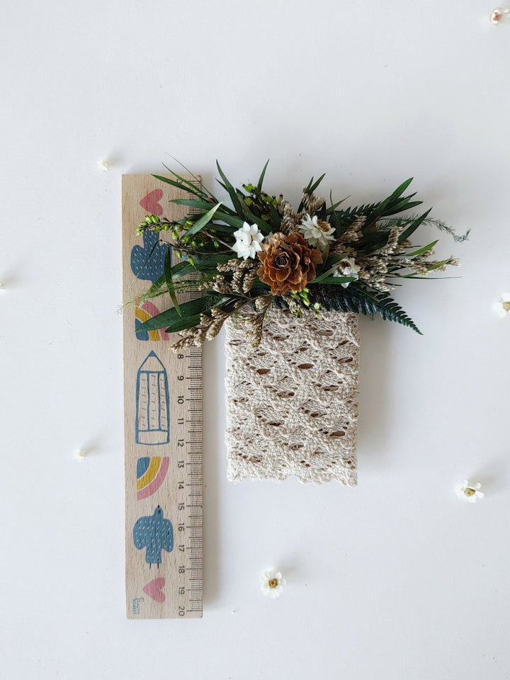 Woodland Groom Pocket Boutonniere: Natural Pine Cone Square Corsage – handmade floral hair accessory by magaela