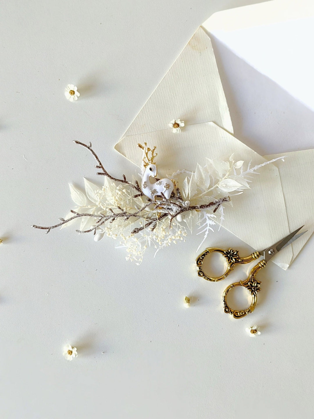 Winter Doe Brooch: Handmade Holiday Jewelry – handmade floral hair accessory by magaela