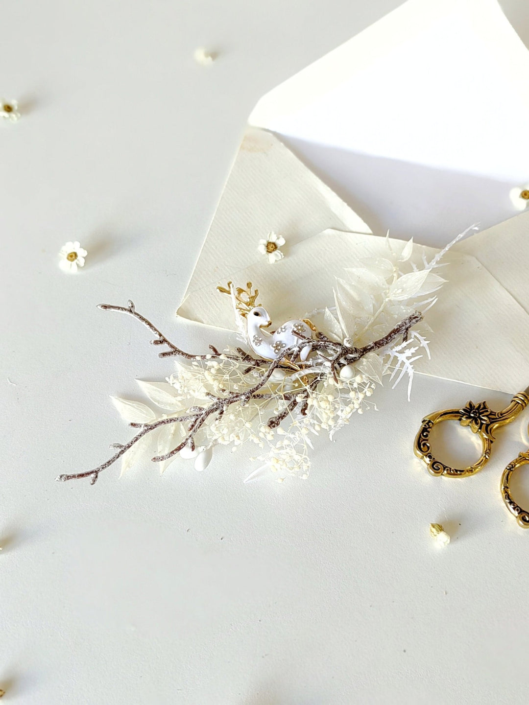 Winter Doe Brooch: Handmade Holiday Jewelry – handmade floral hair accessory by magaela