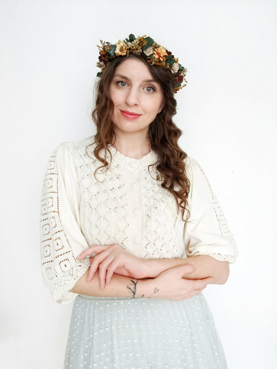 Boho Bridal Flower Crown: Autumn Wedding Headpiece with Eucalyptus – handmade floral hair accessory by magaela