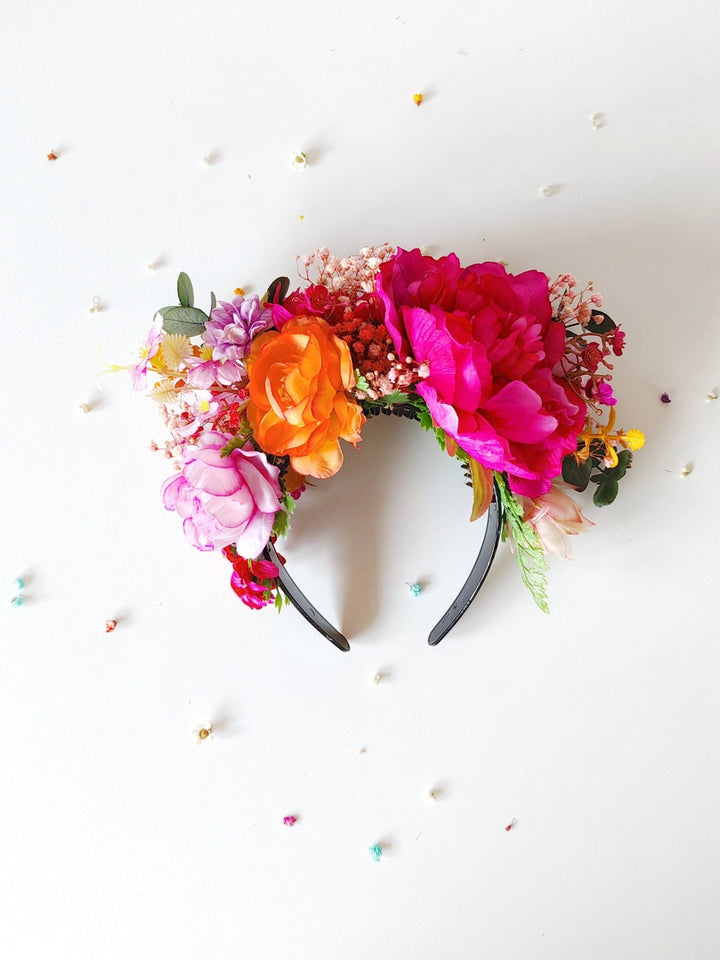 Magenta Frida Flower Headband: Boho Garden Wedding Crown – handmade floral hair accessory by magaela