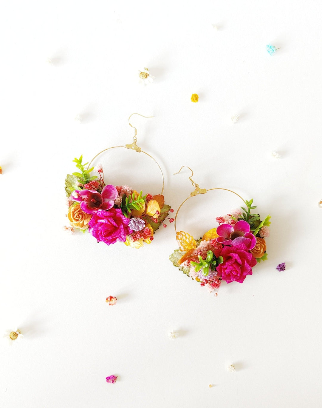 Magenta Flower Circle Earrings: Bridal Wedding Jewelry – handmade floral hair accessory by magaela