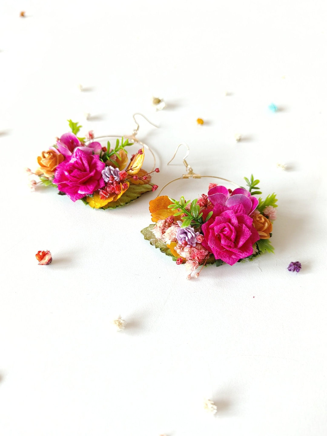 Magenta Flower Circle Earrings: Bridal Wedding Jewelry – handmade floral hair accessory by magaela