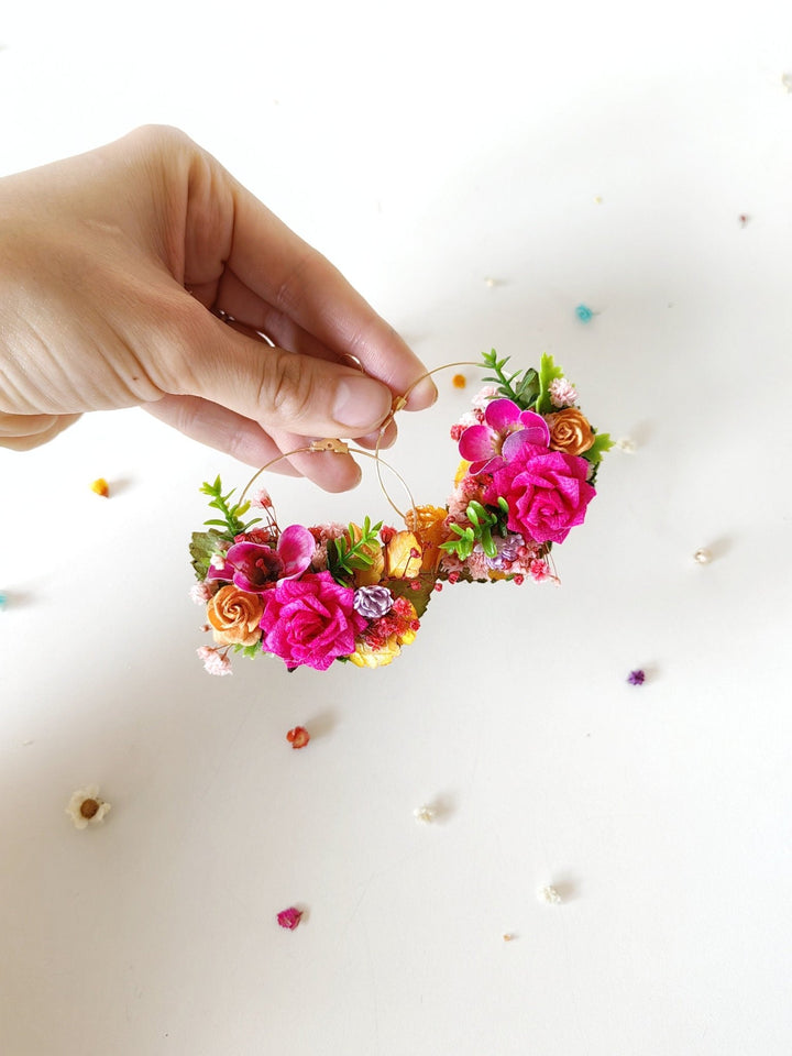 Magenta Flower Circle Earrings: Bridal Wedding Jewelry – handmade floral hair accessory by magaela