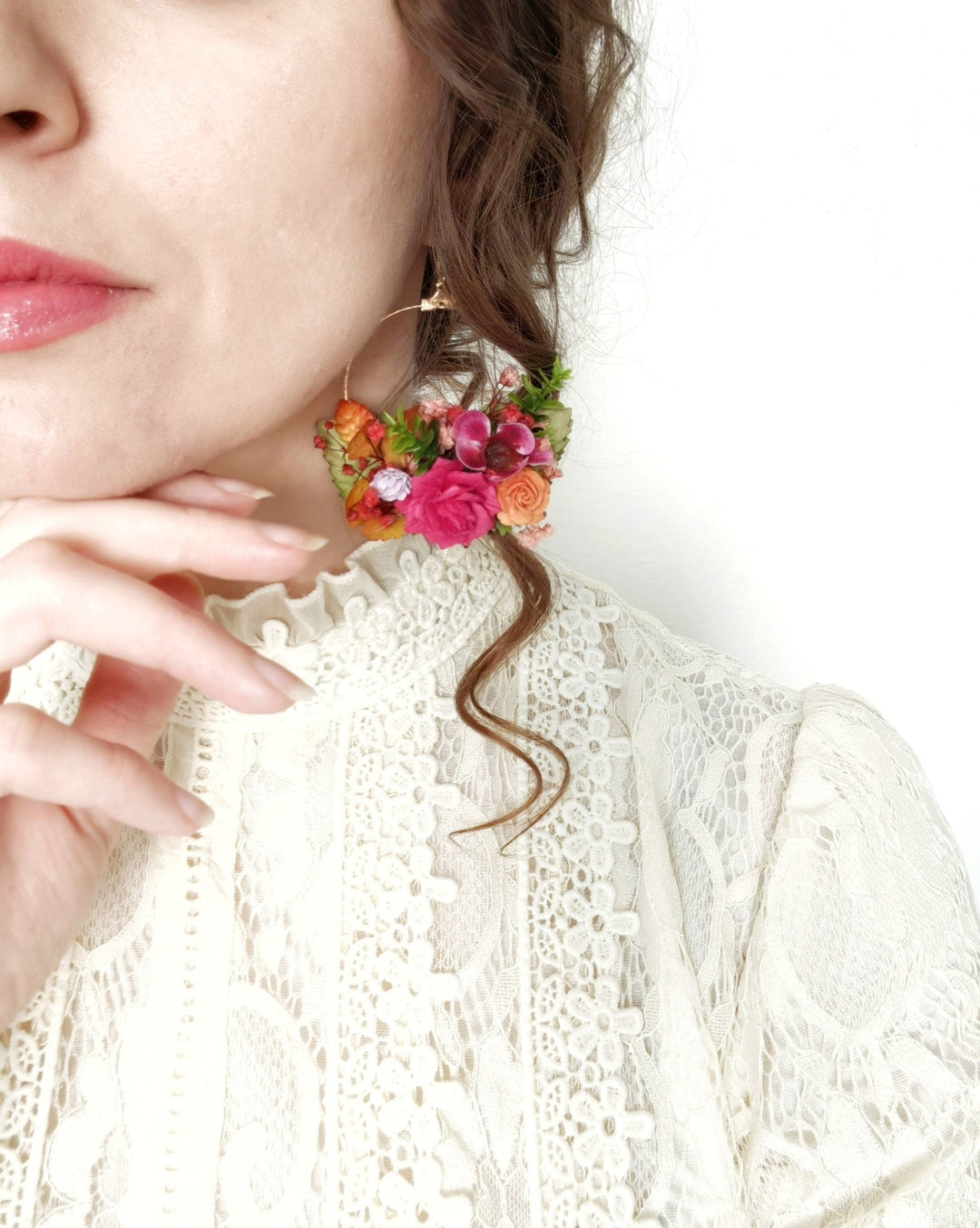 Magenta Flower Circle Earrings: Bridal Wedding Jewelry – handmade floral hair accessory by magaela