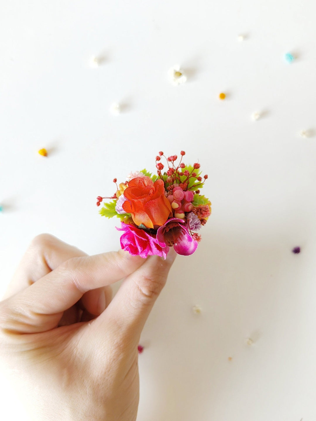 Boho Floral Ring: Magenta Flower Jewelry, Adjustable Band – handmade floral hair accessory by magaela