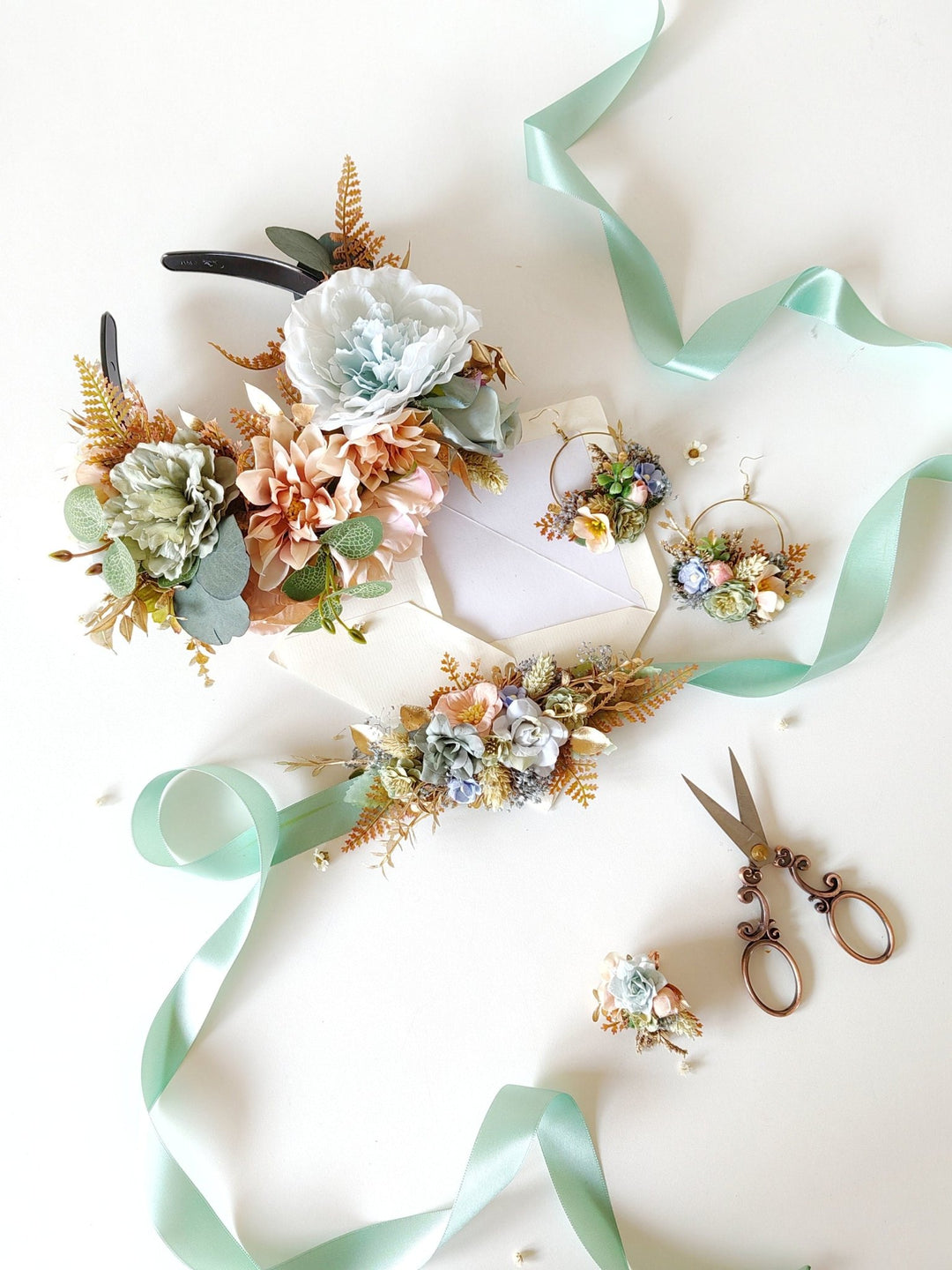 Pastel Frida Flower Headband: Peach Garden Wedding Crown – handmade floral hair accessory by magaela