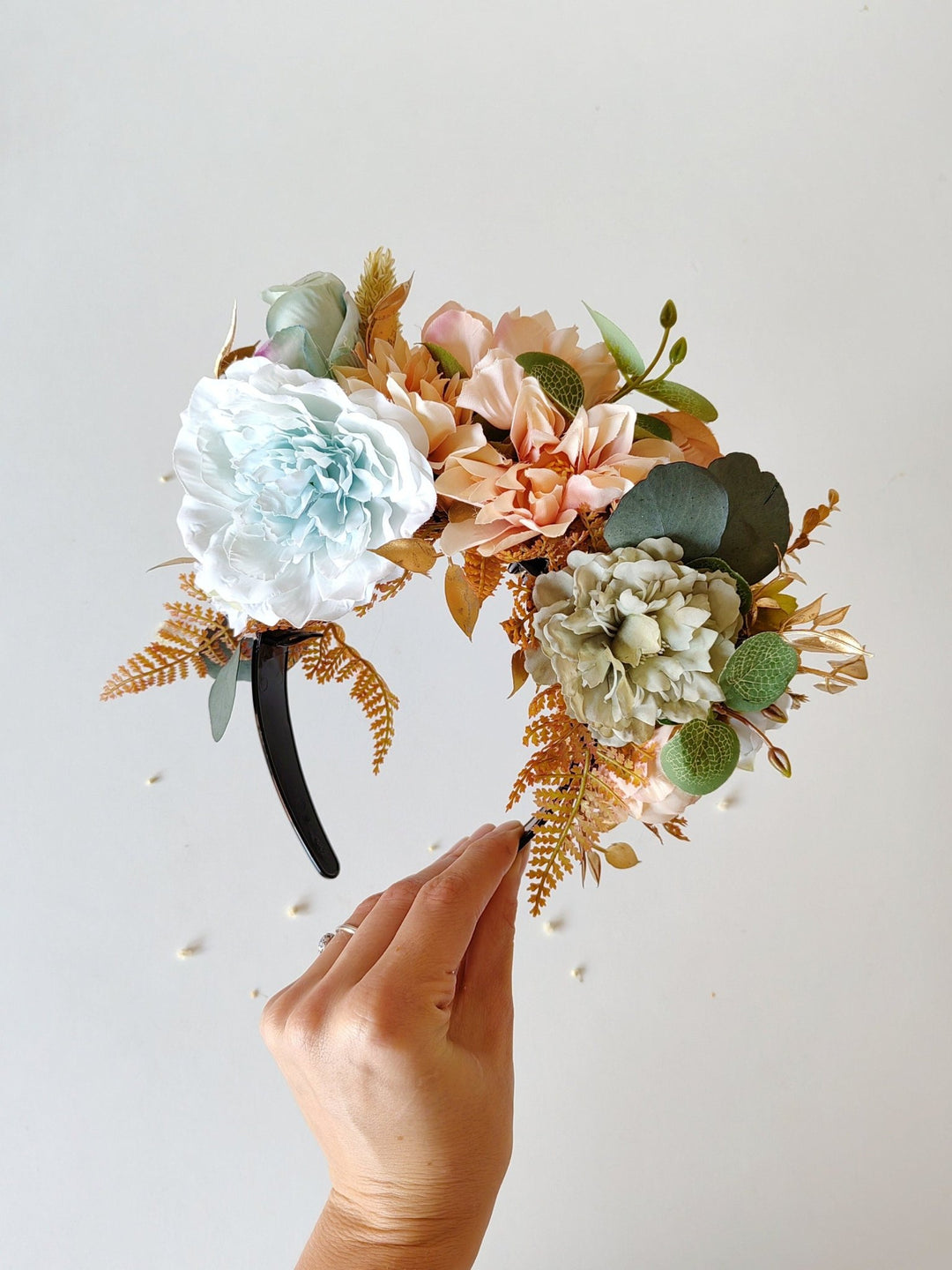 Pastel Frida Flower Headband: Peach Garden Wedding Crown – handmade floral hair accessory by magaela