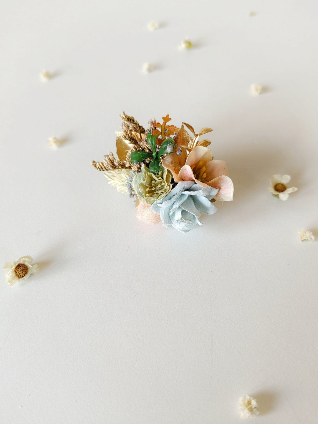 Pastel Flower Ring: Boho Wedding Jewelry, Adjustable Band – handmade floral hair accessory by magaela