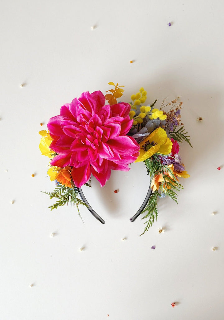 Frida Flower Headband: Magenta Floral Crown, Boho Wedding – handmade floral hair accessory by magaela