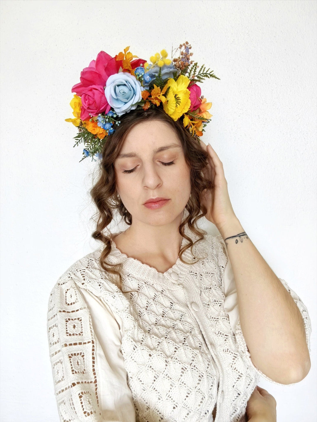 Frida Flower Headband: Magenta Garden Wedding Crown, Boho Floral Accessory – handmade floral hair accessory by magaela