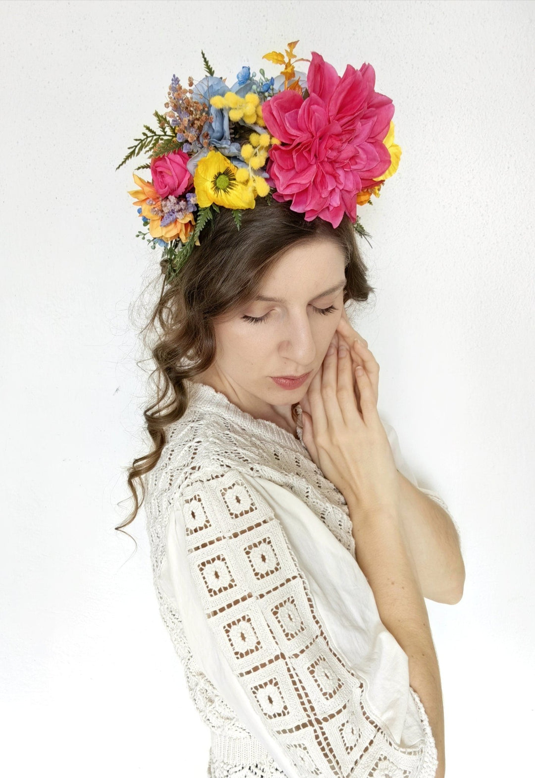 Frida Flower Headband: Magenta Garden Wedding Crown, Boho Floral Accessory – handmade floral hair accessory by magaela