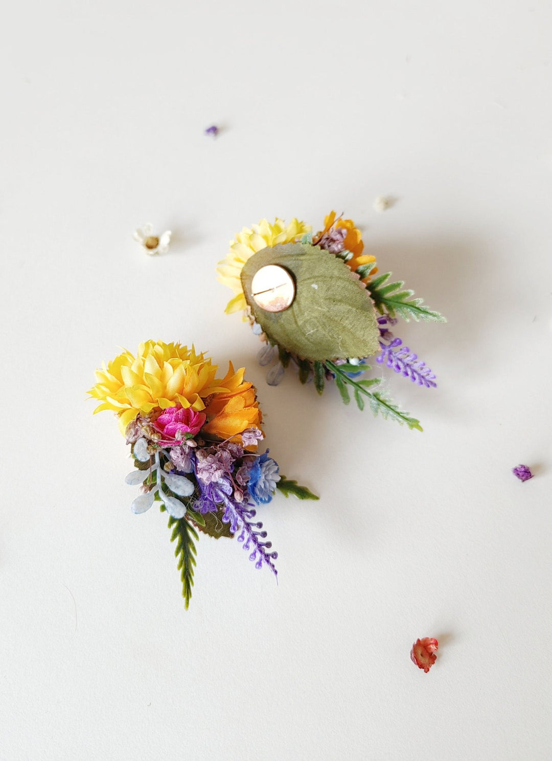 Colorful Flower Stud Earrings: Frida Style Wedding Jewelry – handmade floral hair accessory by magaela