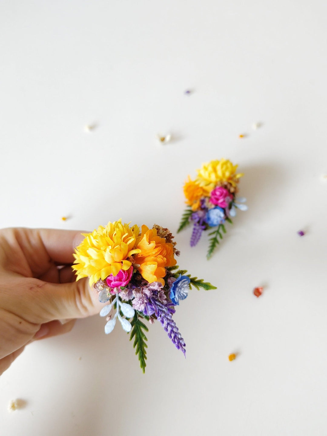 Colorful Flower Stud Earrings: Frida Style Wedding Jewelry – handmade floral hair accessory by magaela