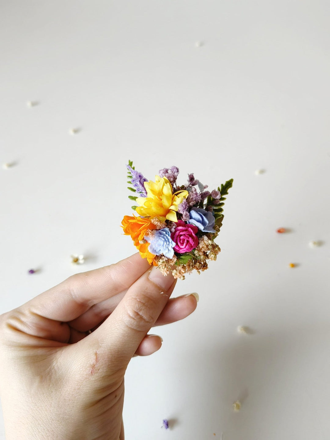 Boho Flower Ring: Colorful Wildflower Jewelry, Adjustable Band – handmade floral hair accessory by magaela