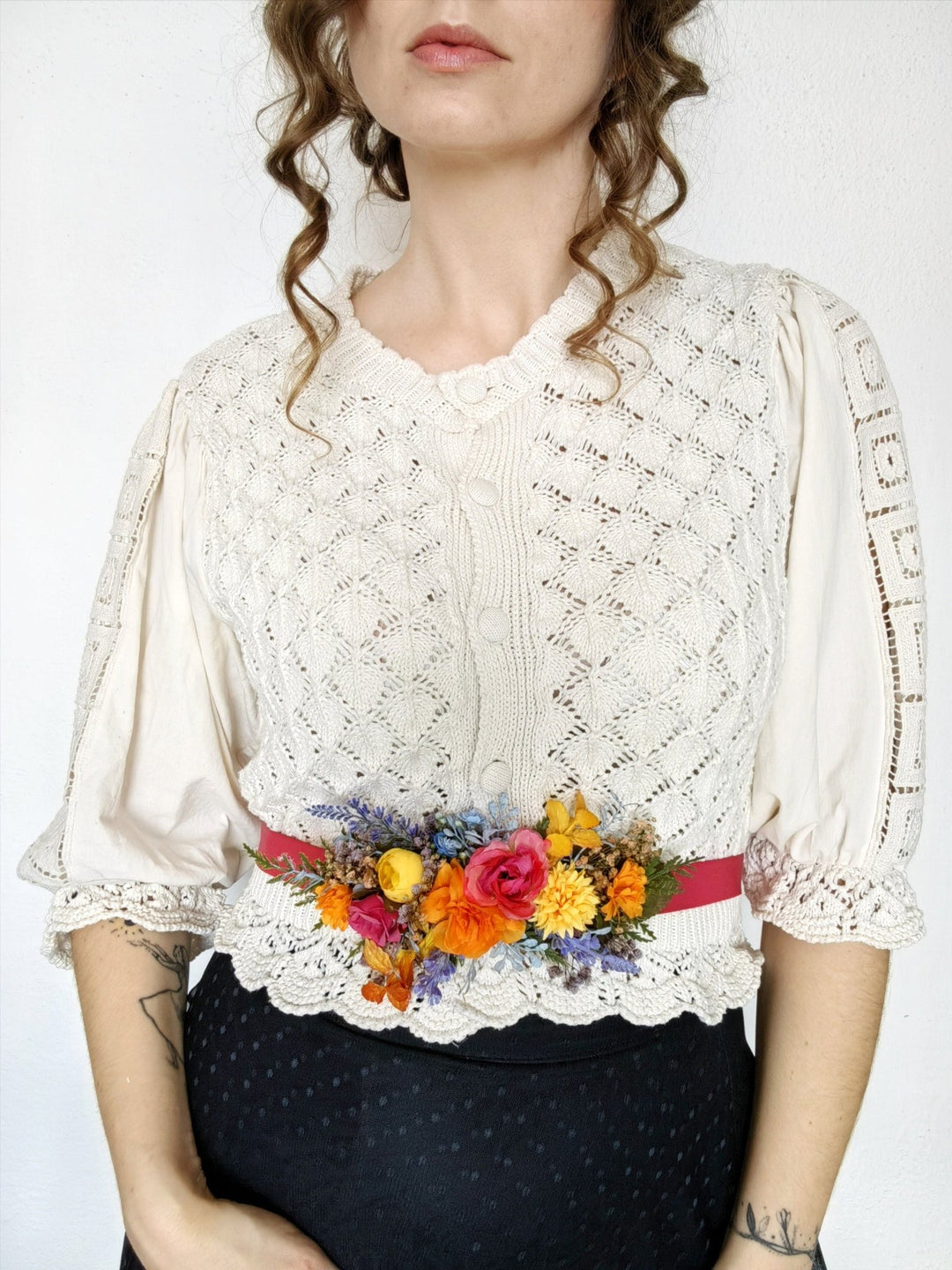 Colorful Floral Belt: Boho Wedding Dress Flower Accessories – handmade floral hair accessory by magaela