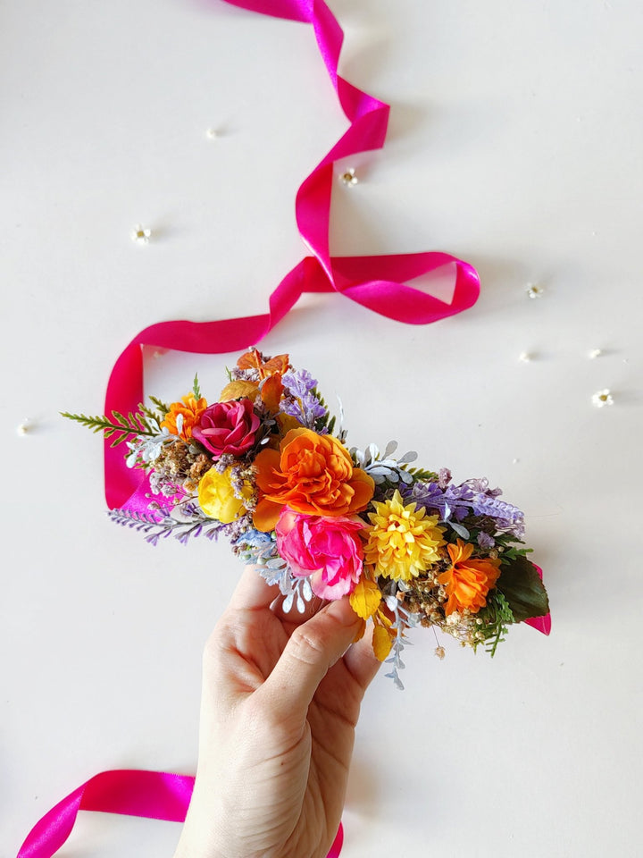 Floral Bridal Belt: Colorful Wildflower Wedding Dress Sash – handmade floral hair accessory by magaela