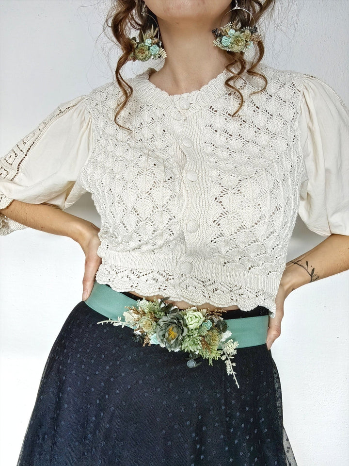 Mint Green Flower Belt: Boho Bridal Dress, Summer Festivals – handmade floral hair accessory by magaela