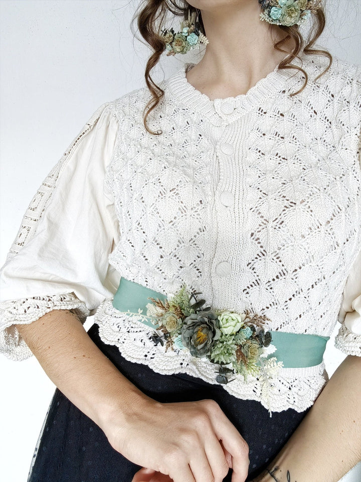 Mint Green Flower Belt: Boho Bridal Dress, Summer Festivals – handmade floral hair accessory by magaela