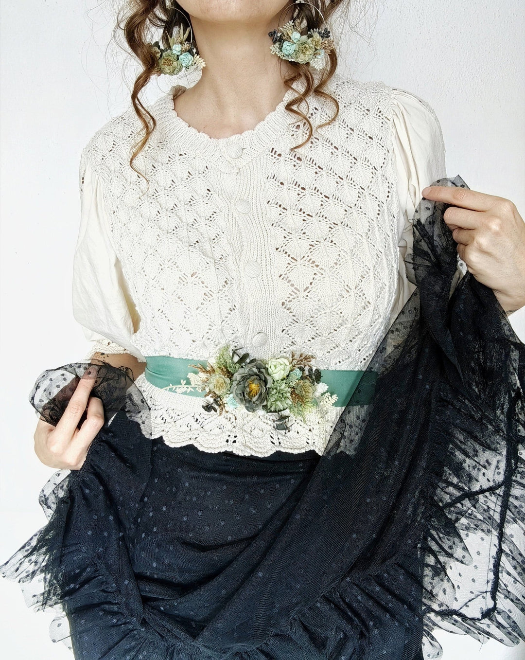 Mint Green Flower Belt: Boho Bridal Dress, Summer Festivals – handmade floral hair accessory by magaela