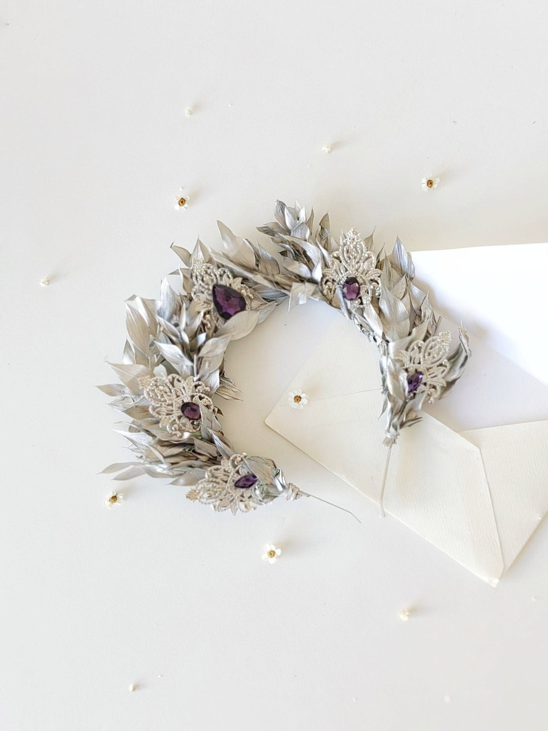 Silver Leaf Bridal Crown: Elegant Wedding Hair Tiara – handmade floral hair accessory by magaela