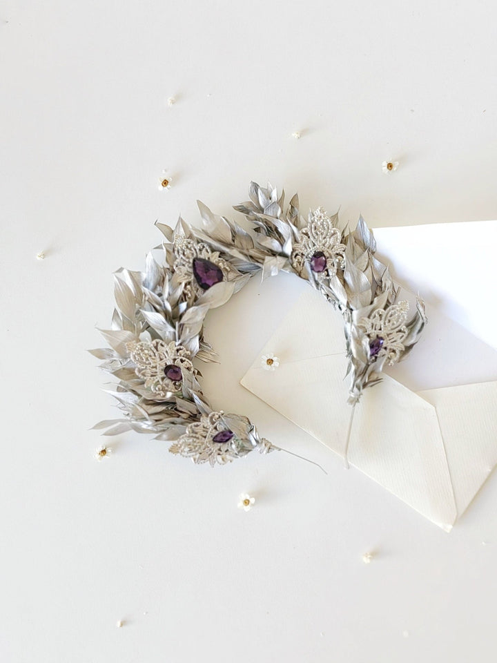 Silver Leaf Bridal Crown: Elegant Wedding Hair Tiara – handmade floral hair accessory by magaela
