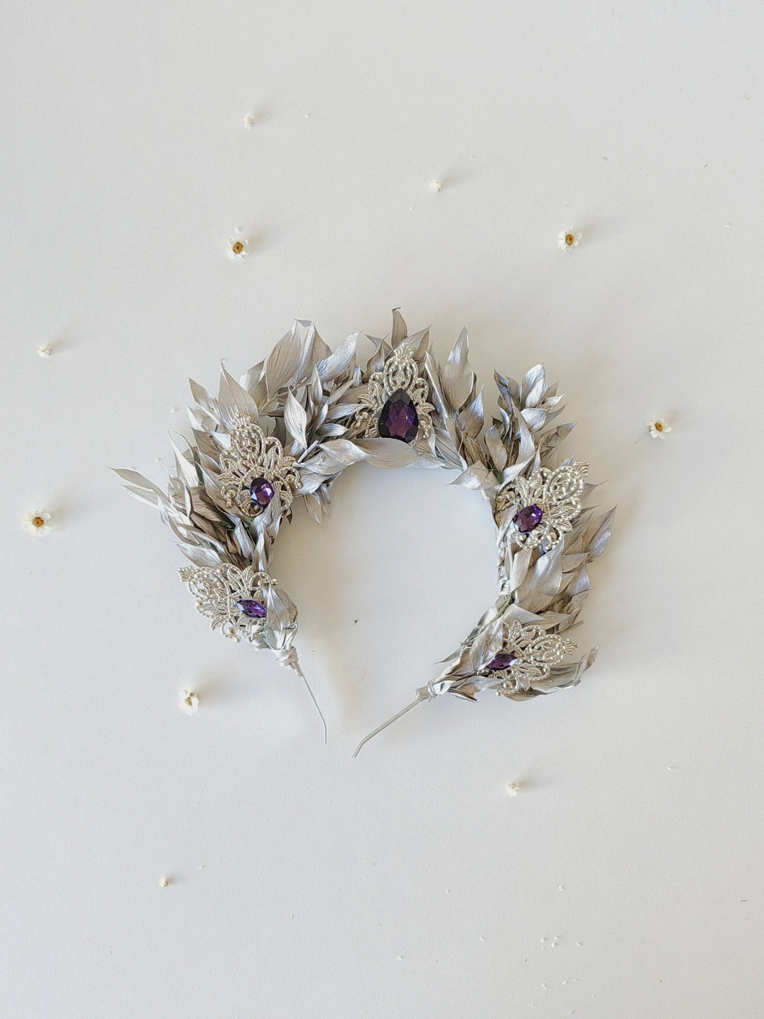 Silver Leaf Bridal Crown: Elegant Wedding Hair Tiara – handmade floral hair accessory by magaela