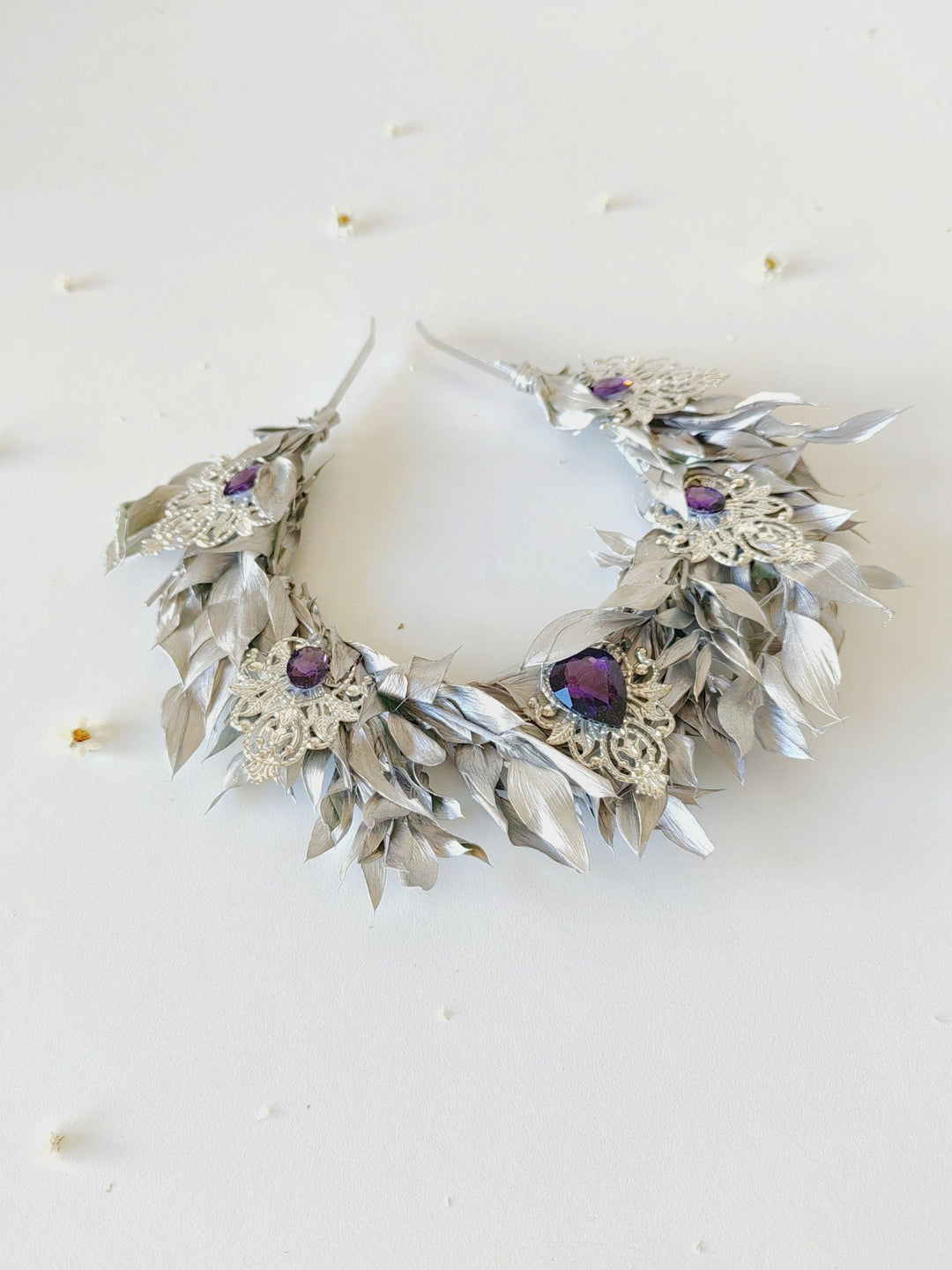 Silver Leaf Bridal Crown: Elegant Wedding Hair Tiara – handmade floral hair accessory by magaela