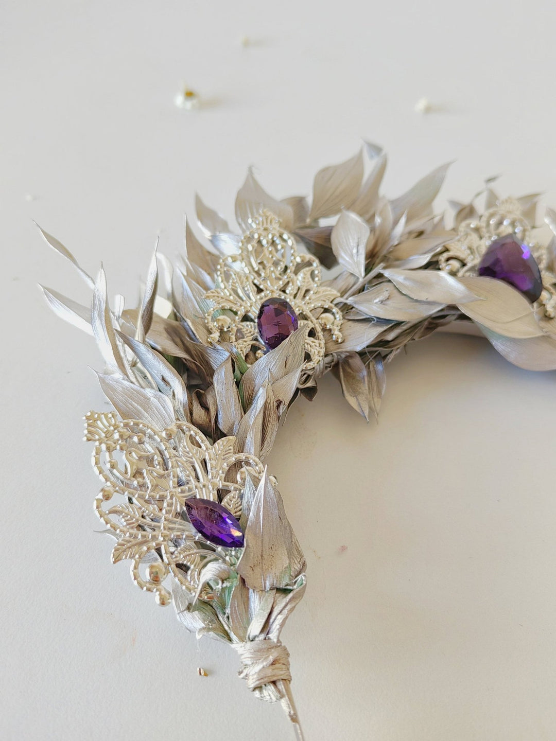 Silver Leaf Bridal Crown: Elegant Wedding Hair Tiara – handmade floral hair accessory by magaela