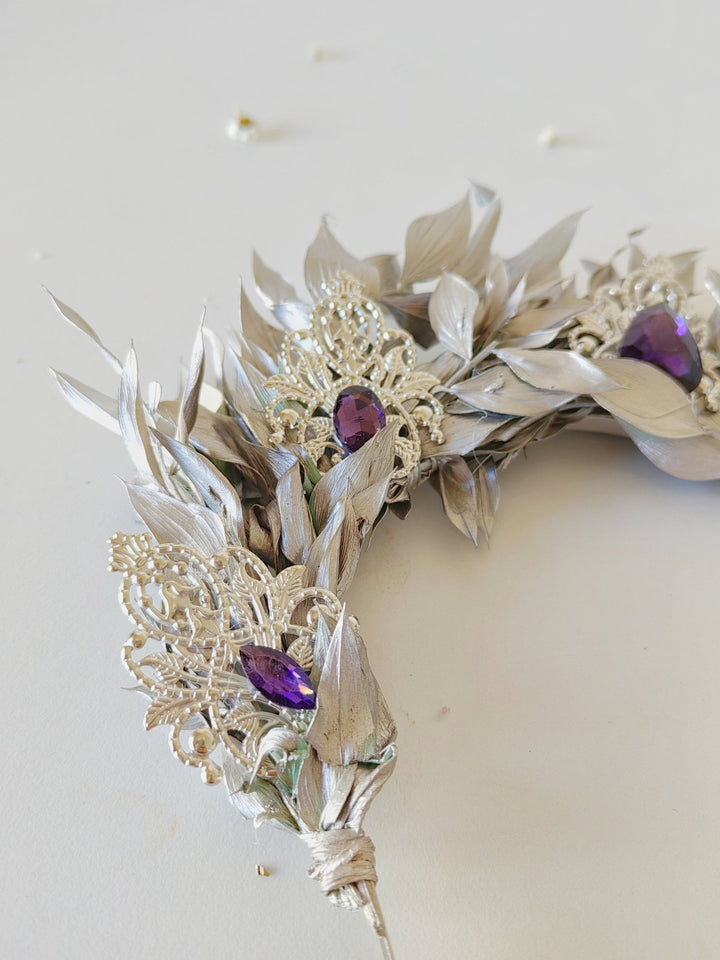 Silver Leaf Bridal Crown: Elegant Wedding Hair Tiara – handmade floral hair accessory by magaela