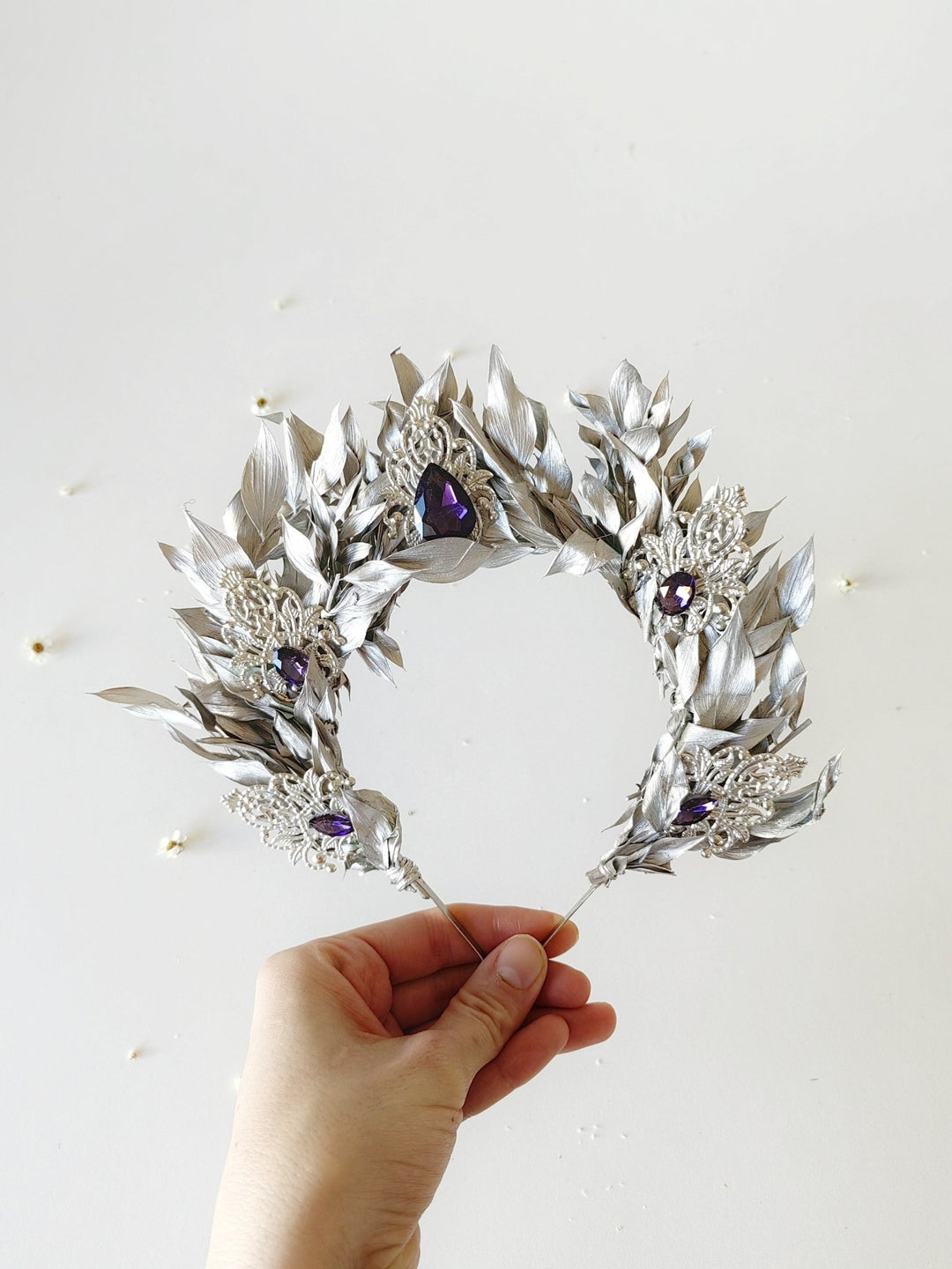 Silver Leaf Bridal Crown: Elegant Wedding Hair Tiara – handmade floral hair accessory by magaela