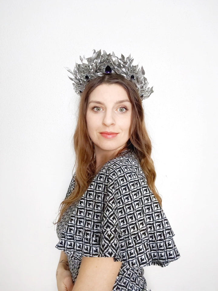 Silver Leaf Bridal Crown: Elegant Wedding Hair Tiara – handmade floral hair accessory by magaela